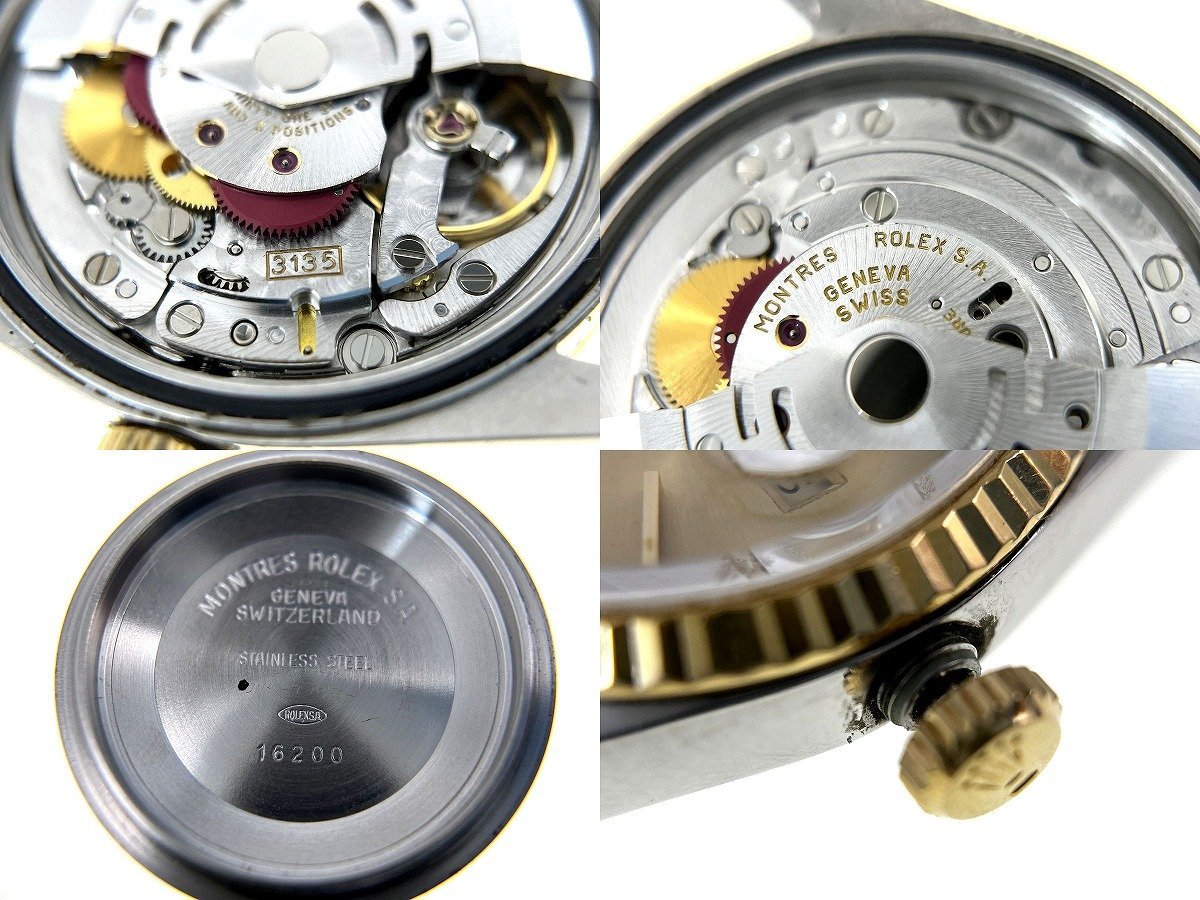 訳有 可動 ロレックス ROLEX 16233 Cal.3135 デイトジャスト コンビ SS/YG フラッシュフィット片方部分金剥がれ[03-3403の画像10