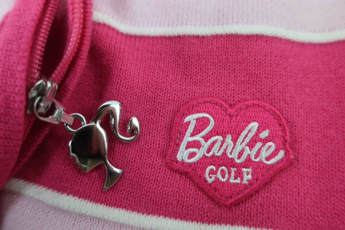 【送900円】 8089 最終 Barbie golf by PEARLY GATES バービー×パーリーゲイツ ニットパーカー ジップアップ ピンク縞 2の画像6