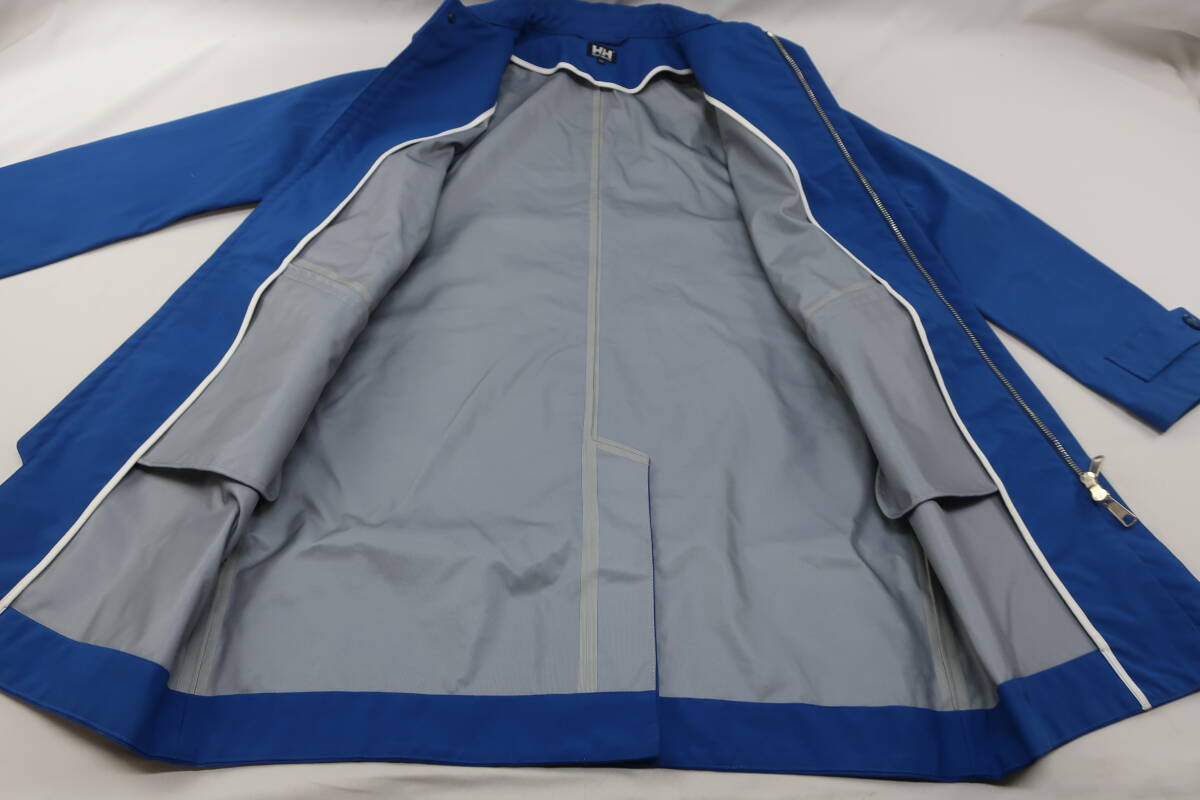 【送900円】 8425 最終 HELLY HANSEN ヘリーハンセン ロングコート ステンカラー ブルー WM 比翼ジップアップ はっ水加工の画像7