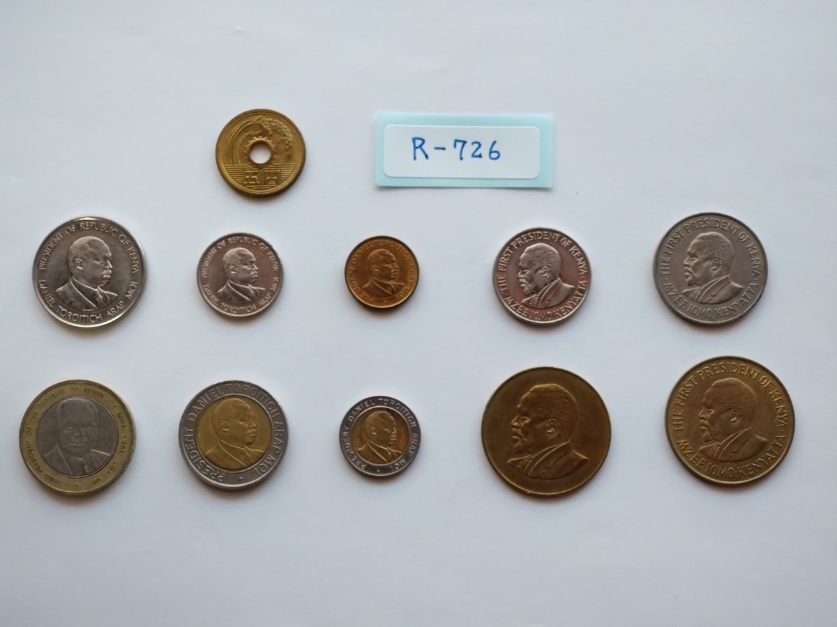 外国コイン ケニア (Rー７２６) ４０ シリング硬貨 ２０シリング硬貨 他おまとめ バイメタル硬貨３枚を含む１０枚の画像1