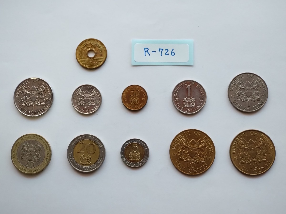 外国コイン ケニア (Rー７２６) ４０ シリング硬貨 ２０シリング硬貨 他おまとめ バイメタル硬貨３枚を含む１０枚の画像6