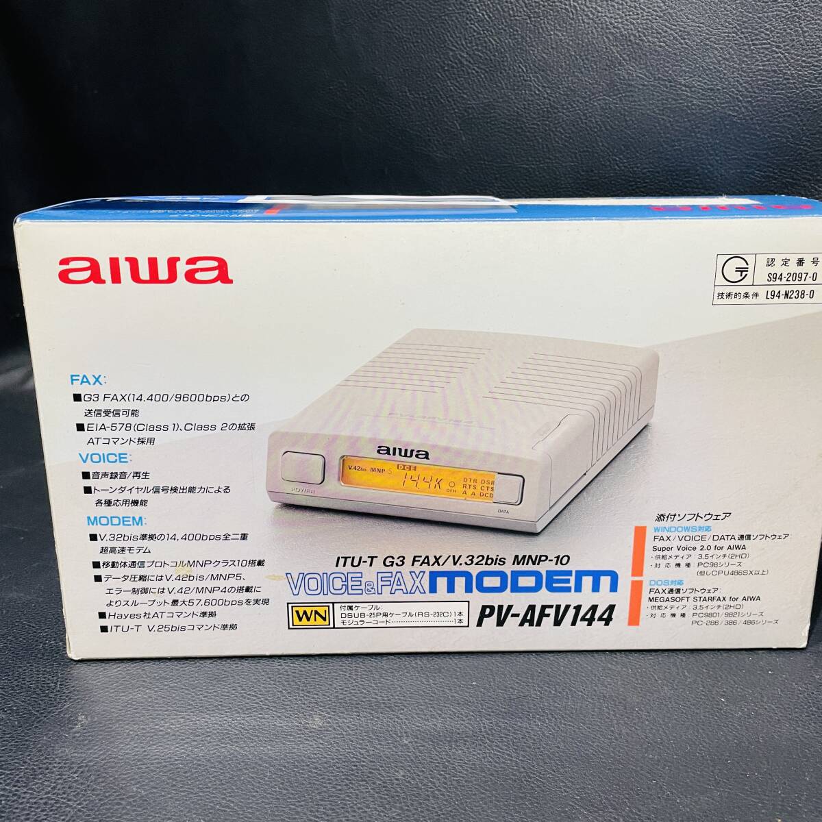 未使用　AIWA アイワ voice&fax modem PV-AFV144 音声モデム　箱　フロッピー　付き　説明書付き　デッドストック　 　X835"_画像9