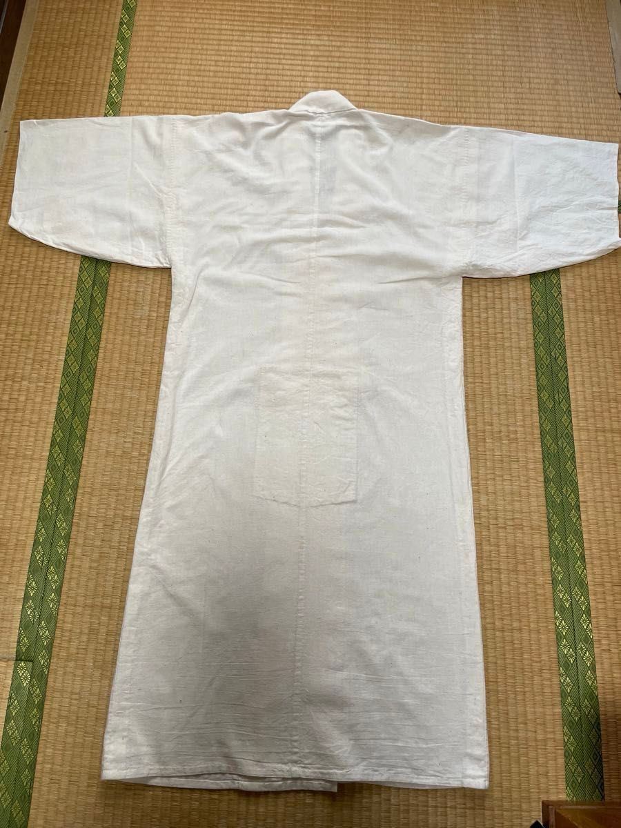 行衣　滝衣　白着物(つぼ袖) 木綿　男物　着丈124cm裄61cm  同布幅広紐1本　昭和レトロ　