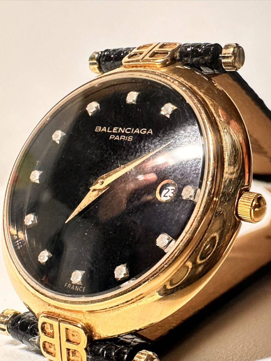 バレンシアガBALENCIAGA PARIS 18k GOLD electroplated TG88 1 03152ブラックダイヤル