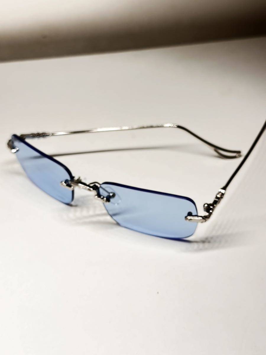 新品　未使用品　リムレスサングラス　ブルー　銀色金属フレーム UV400_画像8