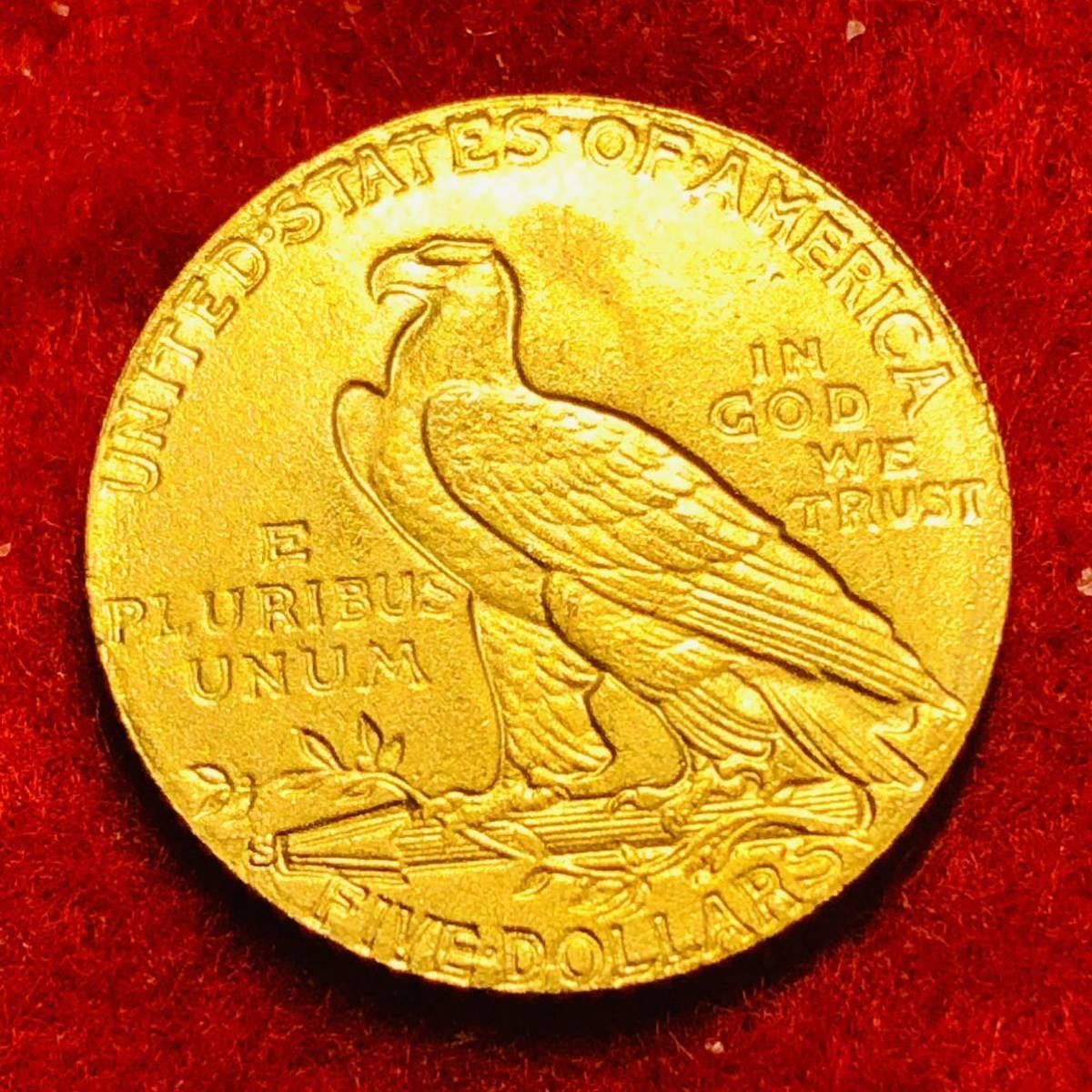 アメリカ インディアンヘッド 5ドル金貨 1908年　イーグル　小型金貨_画像1