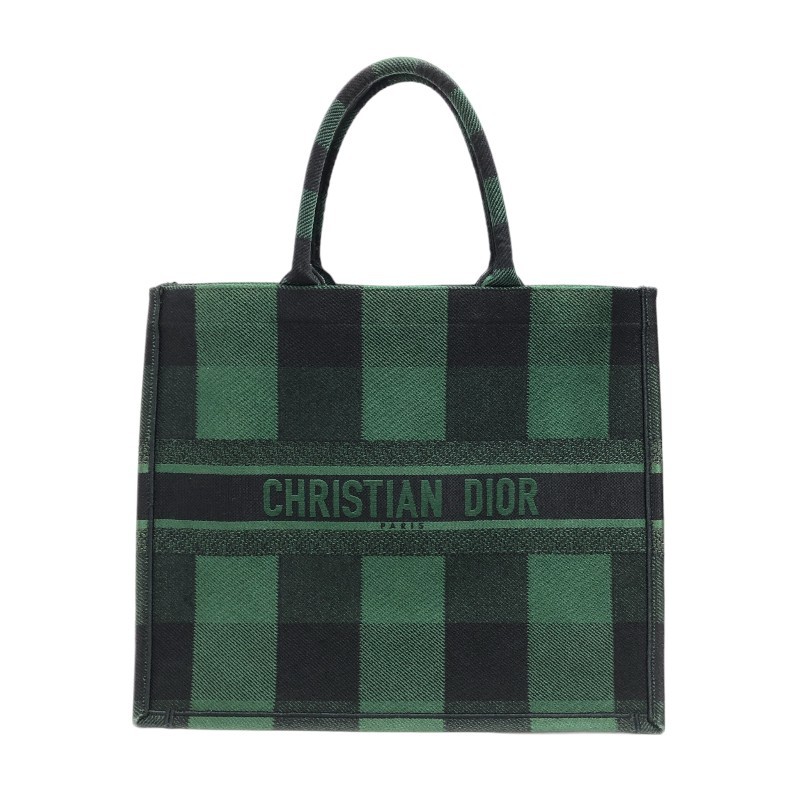 クリスチャン・ディオール Christian Dior ブックトート ラージ M1286ZRKQ グリーン/チェック キャンバス トートバッグ レディース 中古_画像1
