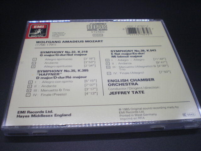 1CD　モーツァルト：交響曲第32・35・39番　ジェフリー・テイト/イギリス室内管弦楽団　1985年　スイス盤　倉5_画像2