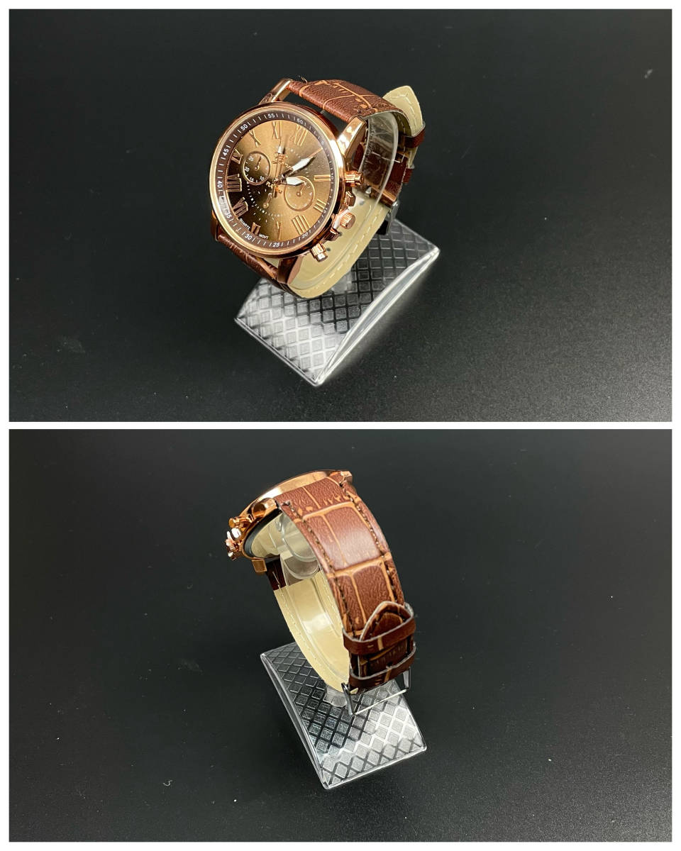 時計 腕時計 ギリシャ文字 アナログ メンズ クォーツ レザー ベルト 高品質 レザー ファッション時計 ウォッチ 男女兼用　ブラウン　1_画像4