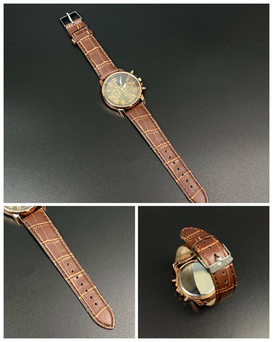 時計 腕時計 ギリシャ文字 アナログ メンズ クォーツ レザー ベルト 高品質 レザー ファッション時計 ウォッチ 男女兼用　ブラウン　1_画像5