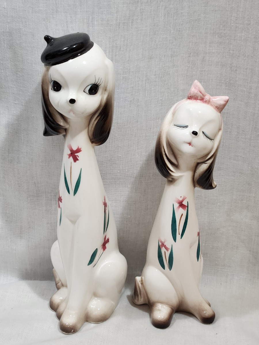 昭和レトロ　猫置物　陶器　ペア　ファンシー　ネコ　アンティーク_画像1