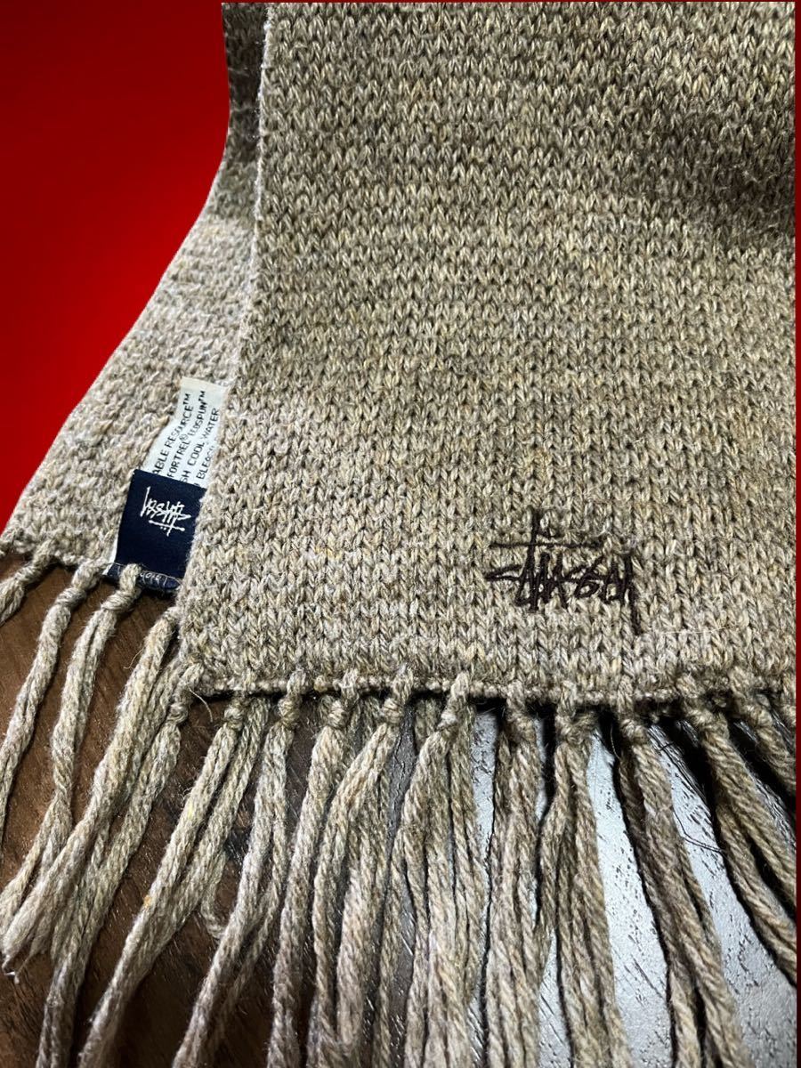 ★STUSSY フリンジ マフラー ★50% wool 50%fortrel ecospun★アースカラーベージュ系★長さ145cm★_画像2