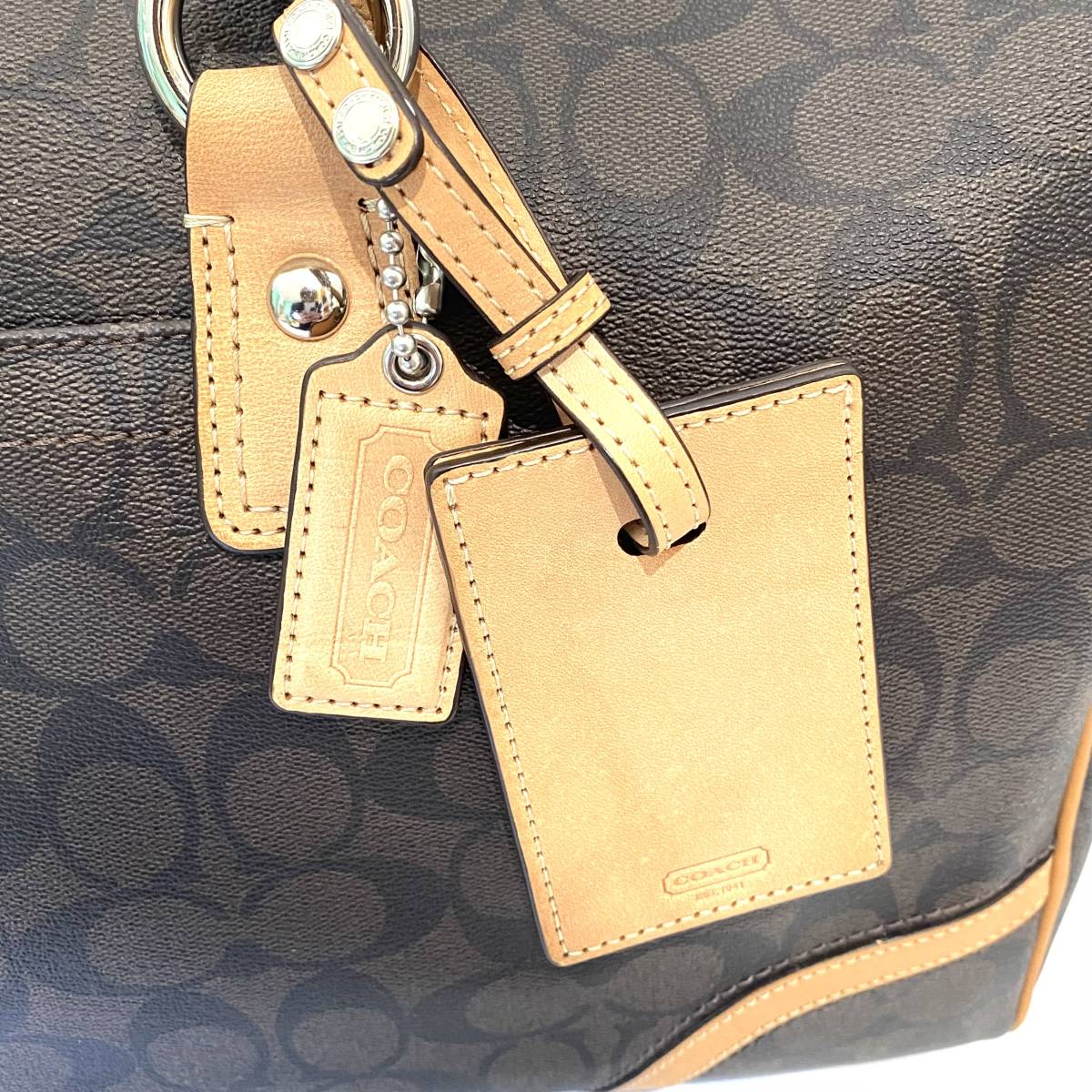 美品 COACH コーチ シグネチャー ボストンバッグ F77320 旅行カバン PVC×レザー ブラウン系_画像4