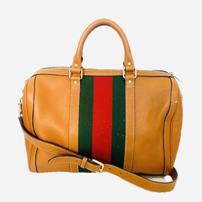 美品 GUCCI グッチ 2WAYハンドバッグ 247205 ショルダーバッグ ボストン シェリーライン ブラウン系 メンズ レディース 男女兼用