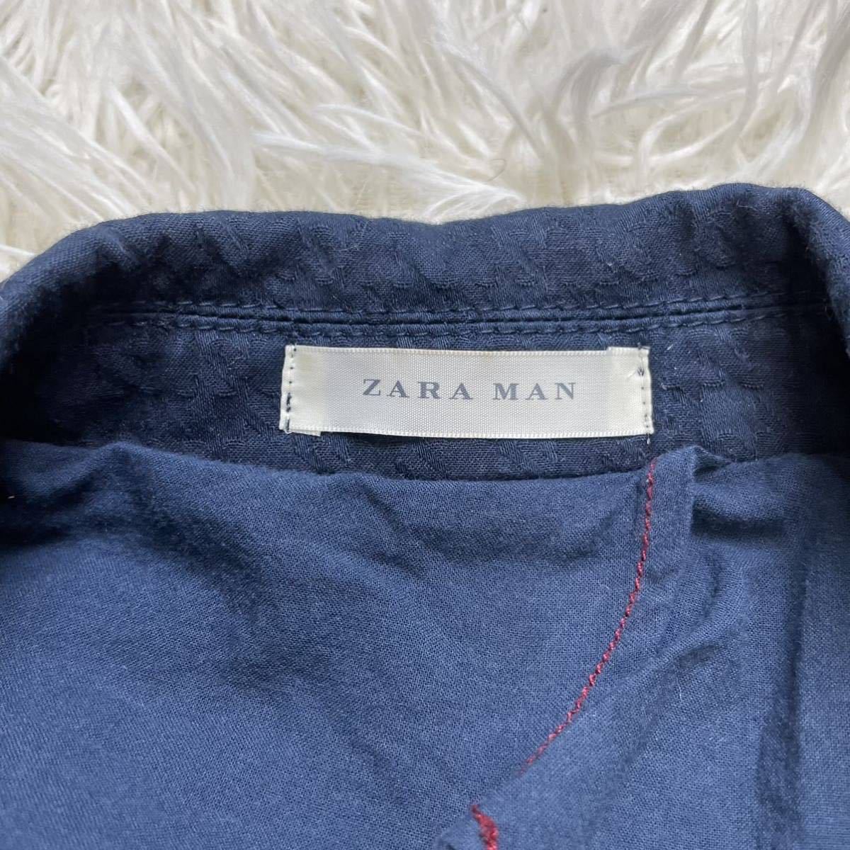 超希少XL 52 ザラ【圧倒的高級感】ZARA テーラードジャケット ネイビー 2B ストレッチ 大きいサイズ 千鳥柄 アンコン _画像7