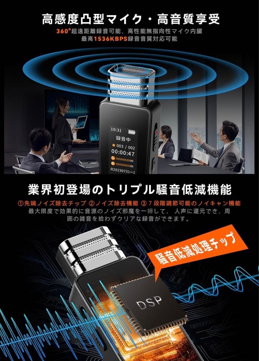 【高性能】小型 ボイスレコーダー 大容量 64G 高品質録音 急速充電対応