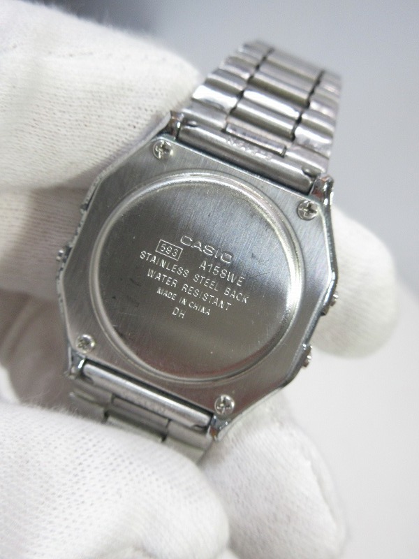 CASIO カシオ 腕時計 593 A158WE デジタル スクエア シルバーカラー USED 中古　(R601_画像8