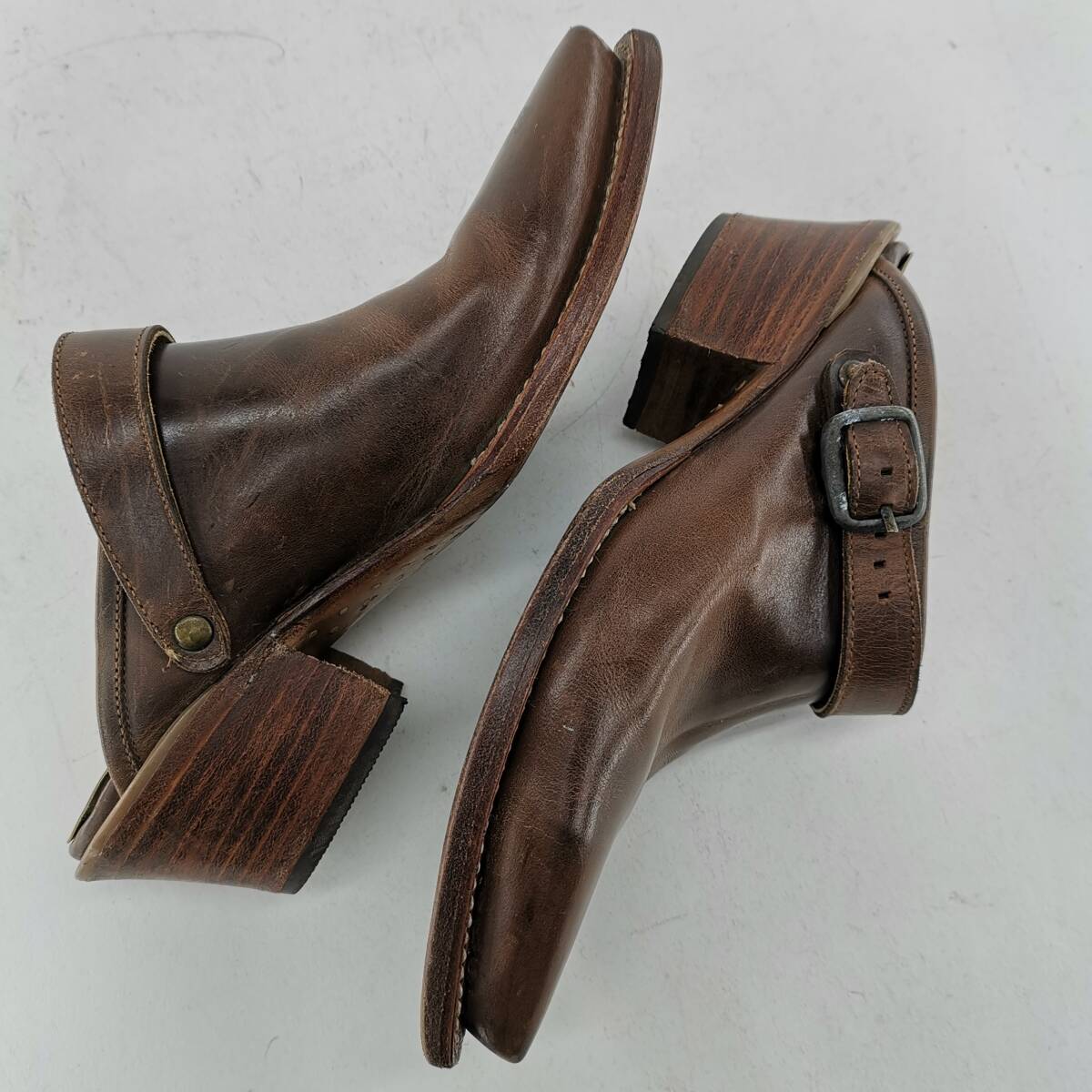 送料無料 メキシコ製 アダムスブーツ ADAM'S BOOTS サンダル レザー ブラウン 茶色 6E (JP25-25.5cm) ヒール高約6cm ウエスタン 革#12461