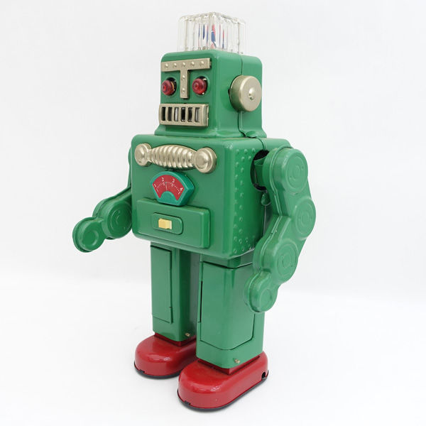 * HAHA TOY SMORKING SPACEsmo- King Space man жестяная пластина игрушка зеленый б/у утиль робот SF retro игрушка (0220481610)