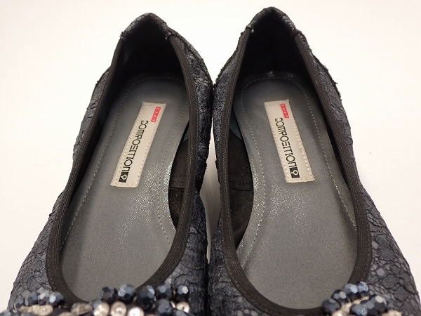 COMPOSITION9 open tu pumps *24cm* navy blue position 9/ ribbon / race /24*2*4-14