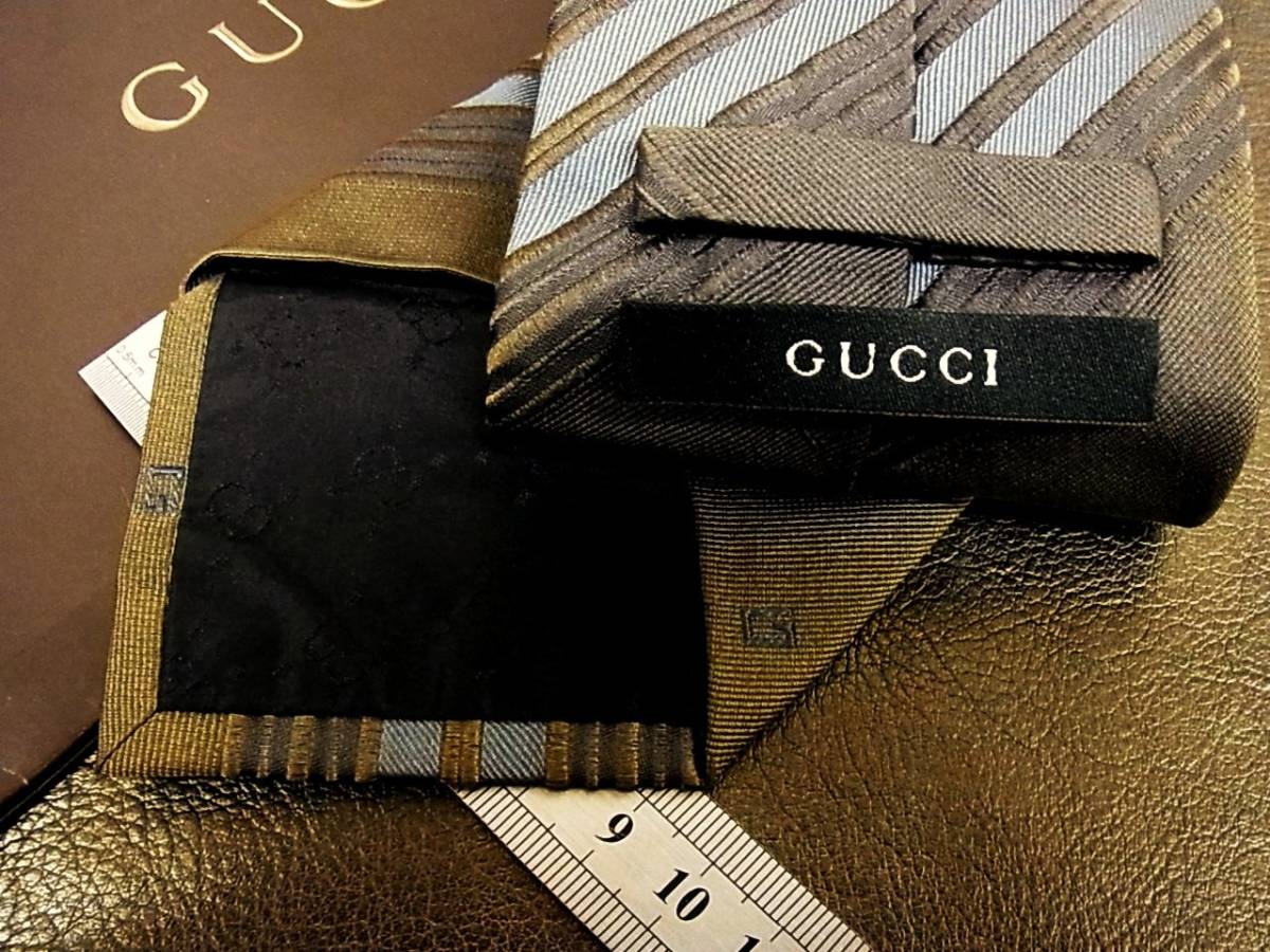 ●bv0445●良品●グッチ【GUCCI】 ＧＧロゴ柄/ストライプ ネクタイ_画像2