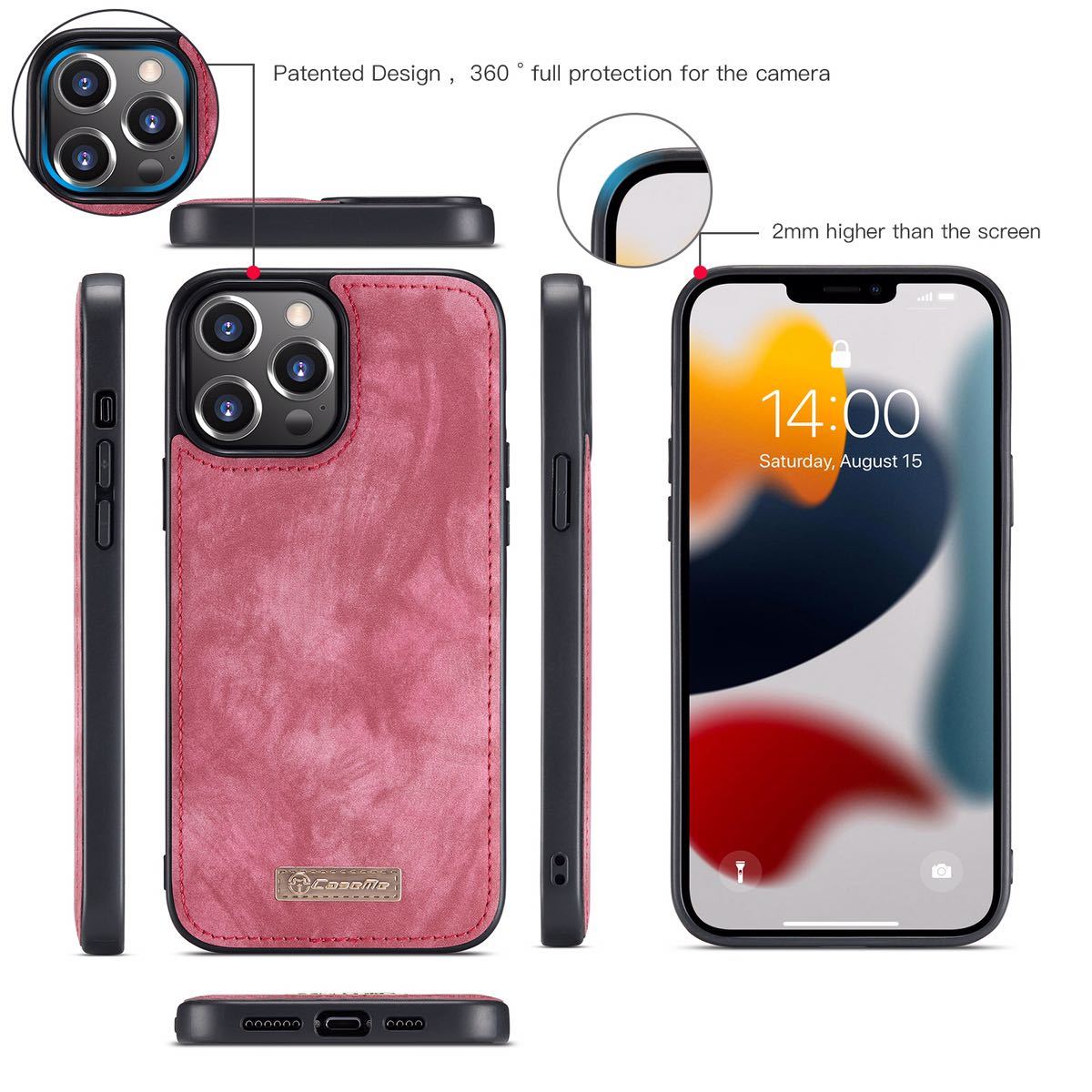 iPhone 13 Pro レザーケース アイフォン13 プロ　ケース 手帳型 お財布付き カード収納 財布型 red