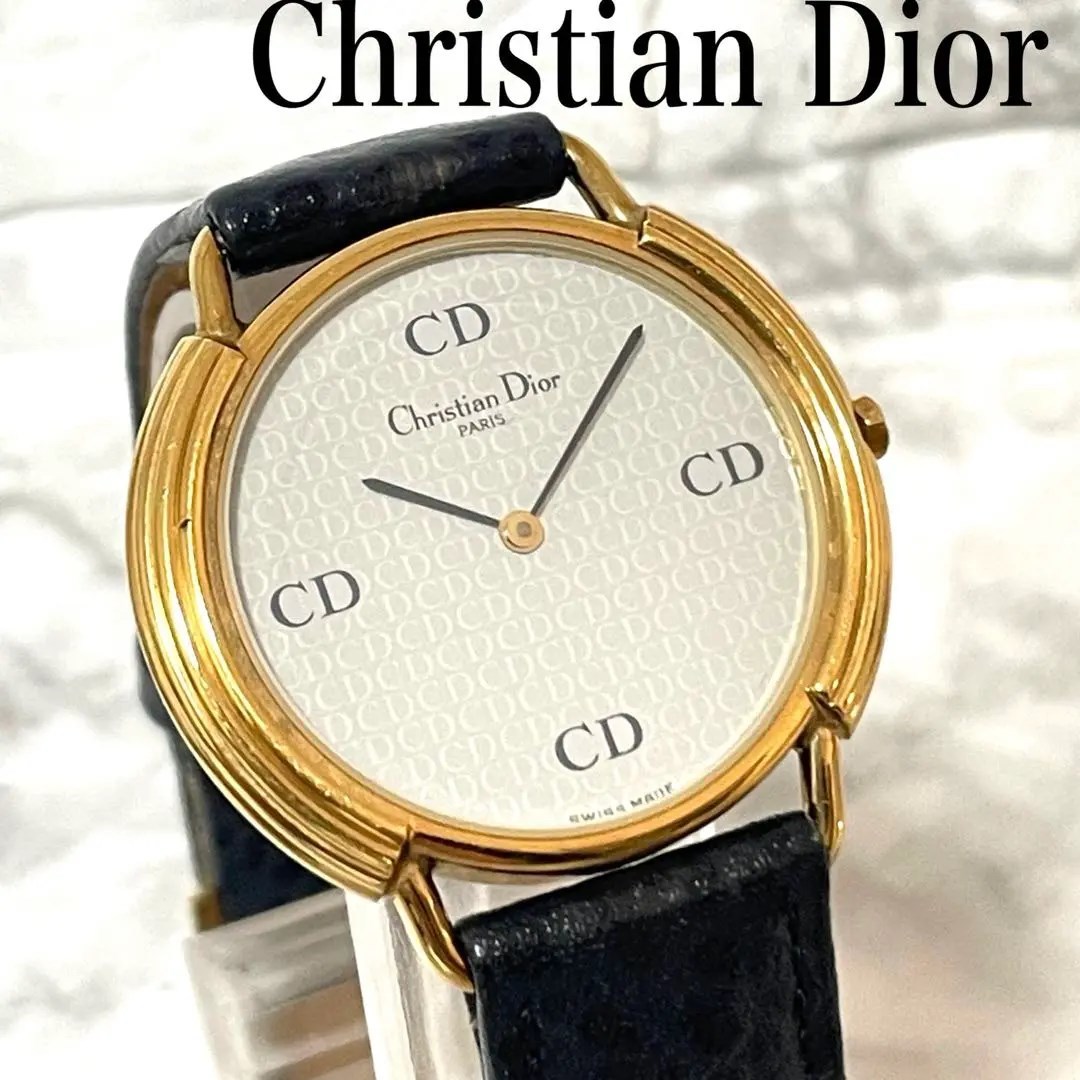 稼動品　クリスチャンディオール　DIOR ロゴ文字盤　腕時計　純正ベルト_画像1