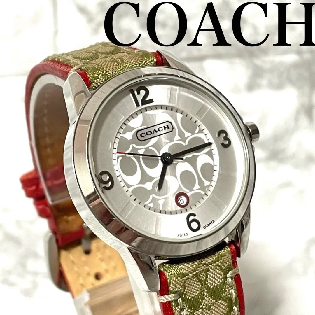 稼動品　COACH コーチ　シグネチャー文字盤　腕時計　キャンバスベルト