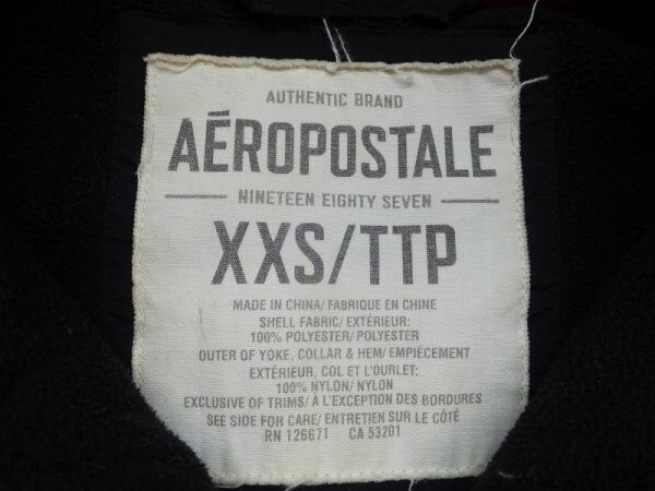 AEROPOSTALE エアロポステール メンズ ジップフリースジャケット 小さいサイズ XXS 黒_画像2