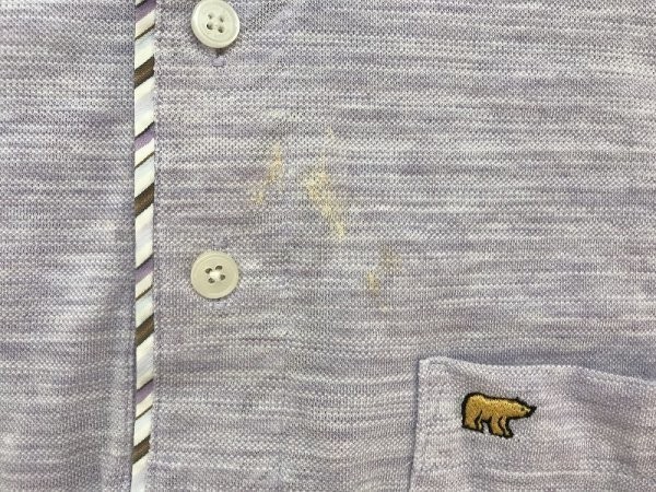 GOLDEN BEAR ゴールデンベア メンズ ワンポイント刺繍 襟ボーダー 半袖ポロシャツ M ラベンダー_画像3