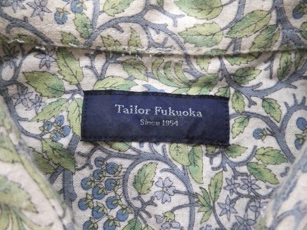 TAILOR FUKUOKA メンズ 日本製 ボタニカル柄 長袖シャツ 黄緑×ベージュ_画像2