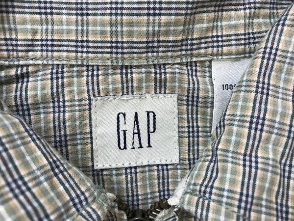 GAP ギャップ レディース チェック柄 薄手 ジップ 半袖シャツ S 黄緑カーキなど_画像2