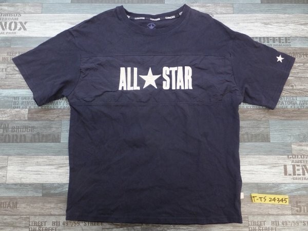 CONVERSE ALL STAR コンバース レディース 胸異素材 ロゴ刺繍 半袖Tシャツ M 紺の画像1