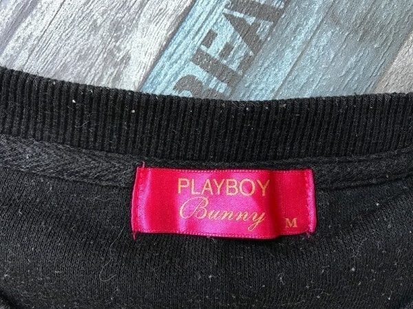 PLAYBOY プレイボーイ レディース かすれプリント トレーナー M 黒_画像2