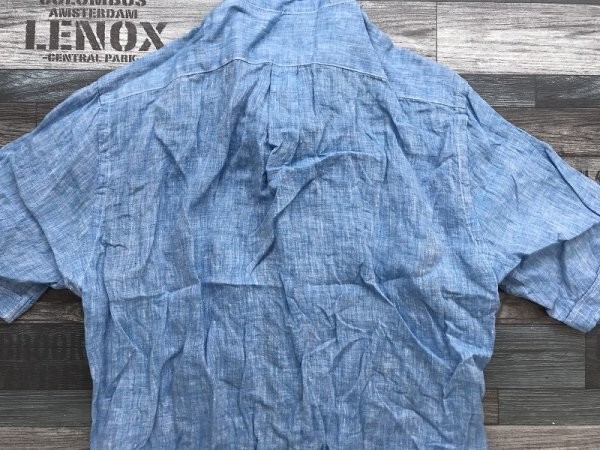 MEN'S BIGI メンズビギ 襟ワイヤー入 リネン 半袖シャツ 大きいサイズ LL 青_画像3