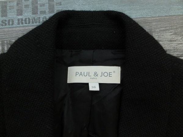 PAUL&JOE ポール＆ジョー レディース 裏地 肩パッド 袖ロールアップ ウールジャケット 日本製 秋冬 36 黒_画像2