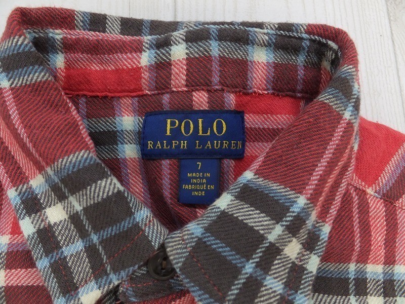 Polo Ralph Lauren ラルフローレン キッズ チェック柄 ダブルポケット フランネルシャツ 7 赤茶ベージュ_画像2