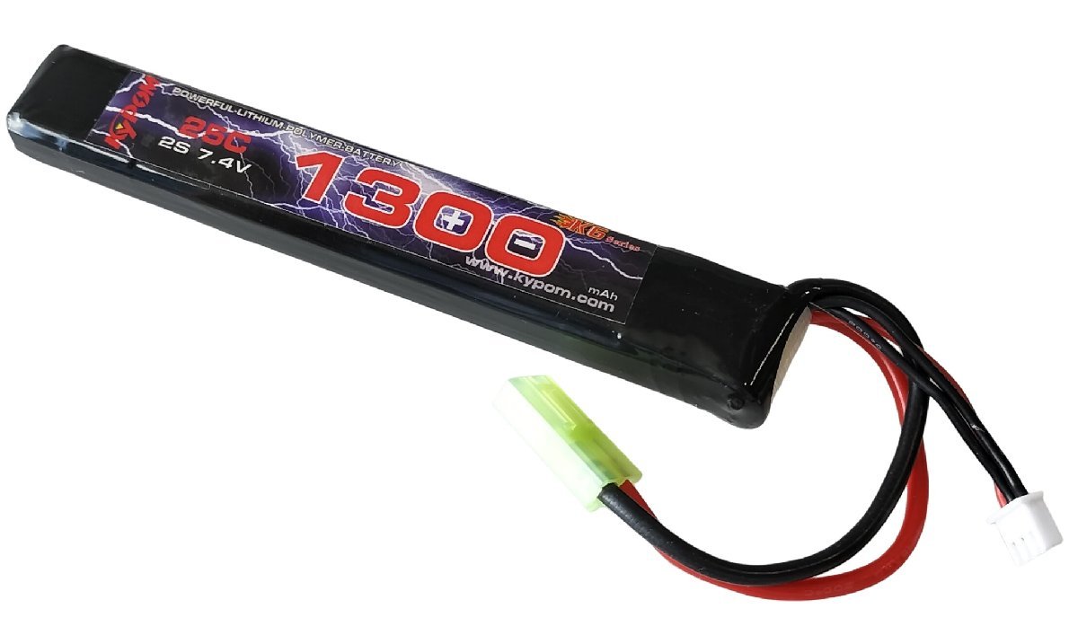 Kypom S電動ガン 7.4V 1300mAh 25C50C リポミニタミヤ コネクター 電動ガン エアガン リポ リチウムポリマー バッテリー　★_画像1