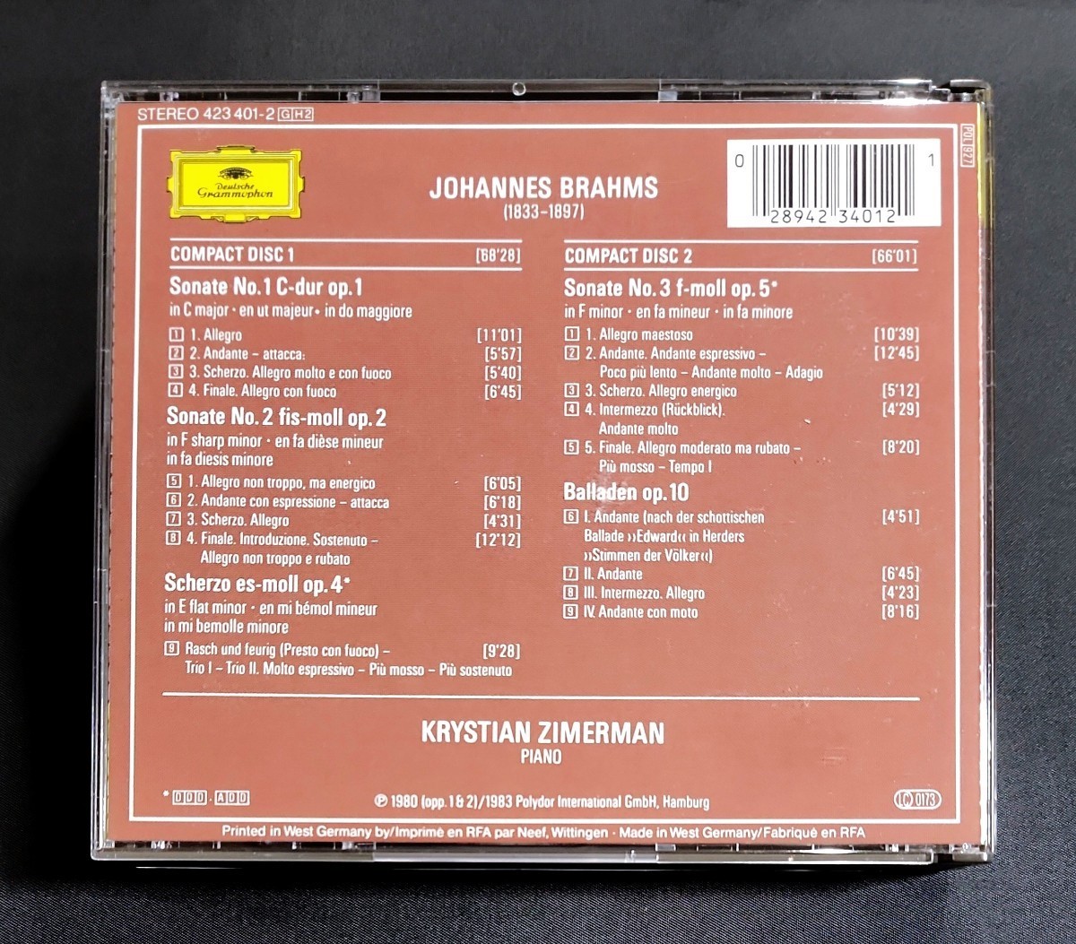 【F60G-50522～3/西独盤/帯付】ツィマーマン(ツィメルマン)/ブラームス：ピアノ・ソナタ第1～3番、他　Zimerman　Brahms　West Germany_画像2