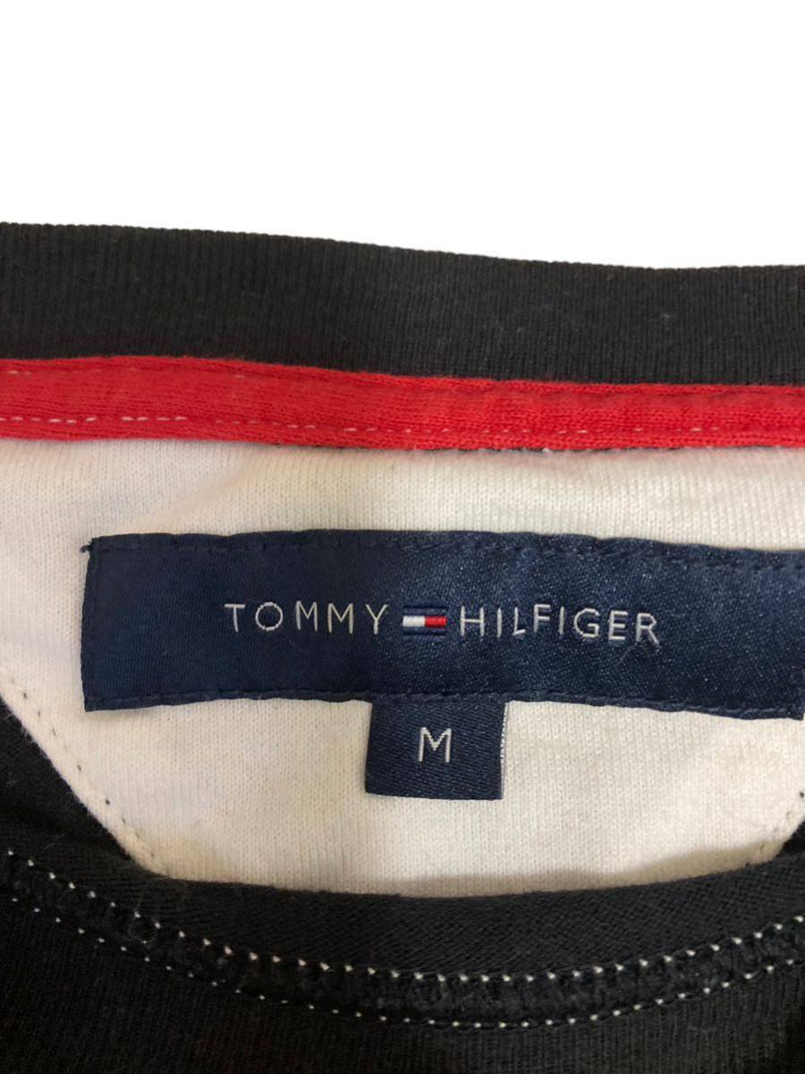 【極美品 即日発送】TOMMY HILFIGER ロゴ プリント ブラック 5袖 Tシャツ トミー ヒルフィガー Mサイズ varsity_画像2