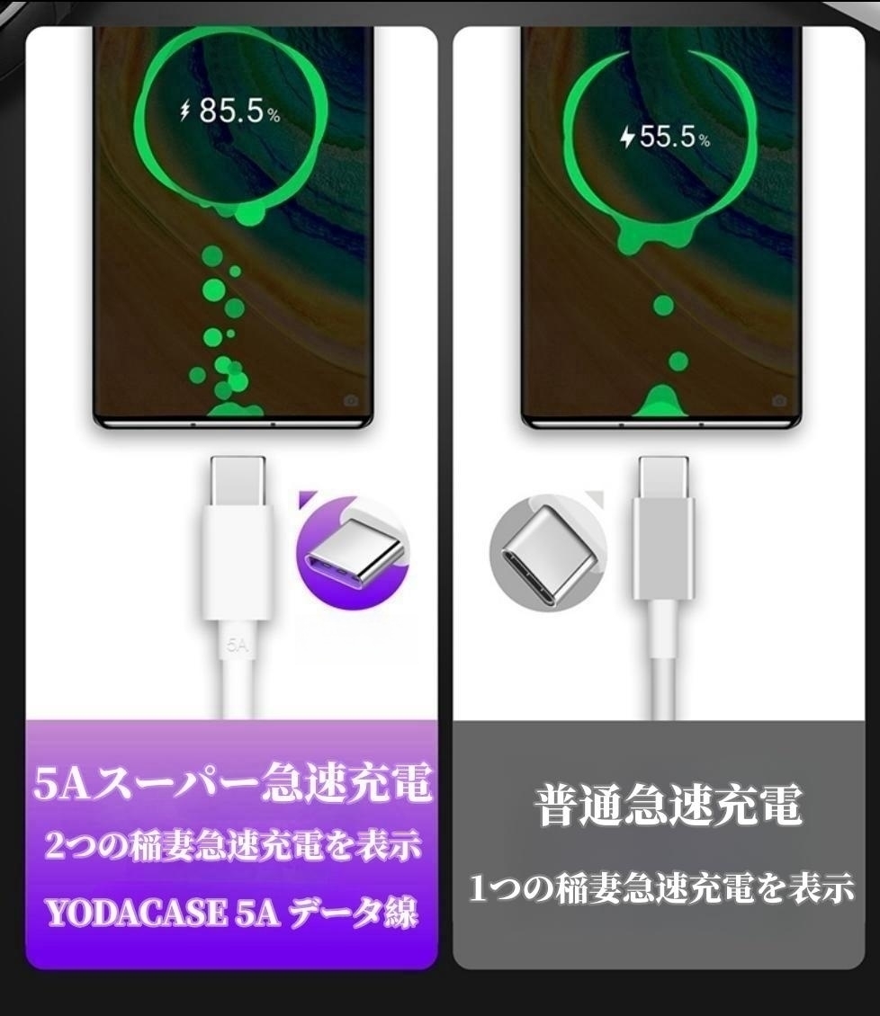 【★新品-送料無料】1本 1M超高速充電 USB TypeC 5A充電器 スマホ 充電 ケーブル タイプC 充電ケーブル_画像3