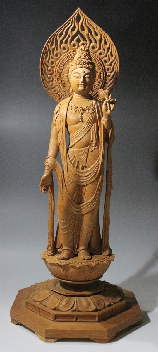 逸品市場■扇月在銘■京仏師 聖観音菩薩立像 全高42cm■仏像・仏教美術_画像1