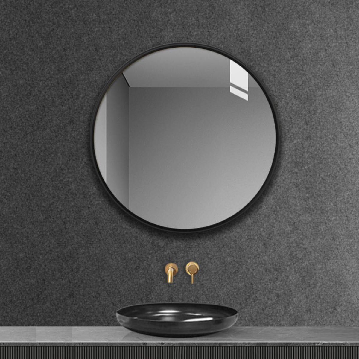 60cm 鏡 丸型 壁掛け 玄関鏡 浴室鏡 おしゃれ ミラー ウォールミラー ブラック