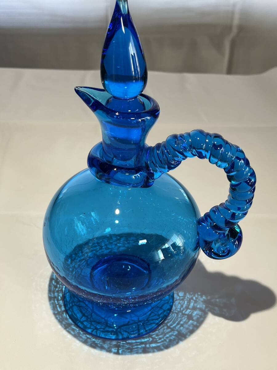 綺麗な琉球ガラス水差し　ブルー　ガラス工芸　　A0018_画像1