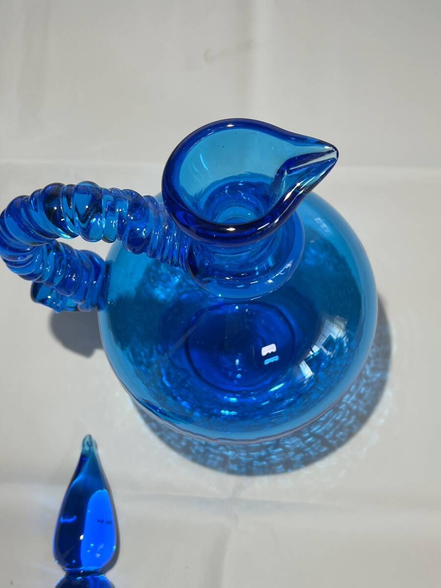 綺麗な琉球ガラス水差し　ブルー　ガラス工芸　　A0018_画像7