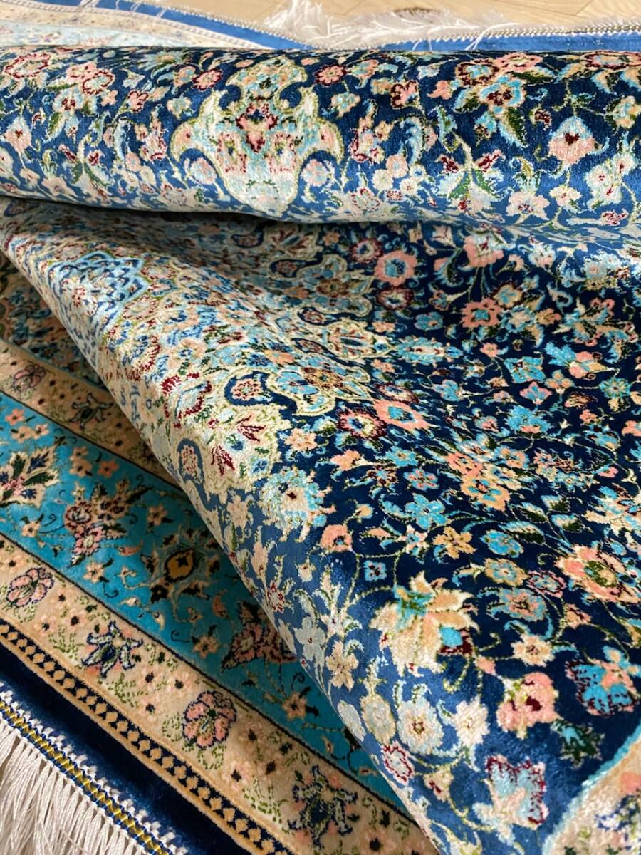 百貨店展示品　シルク100％ 最高峰225万ノット　イラン産　手織り 高級ペルシャ絨毯 101×152cm　#9_画像4