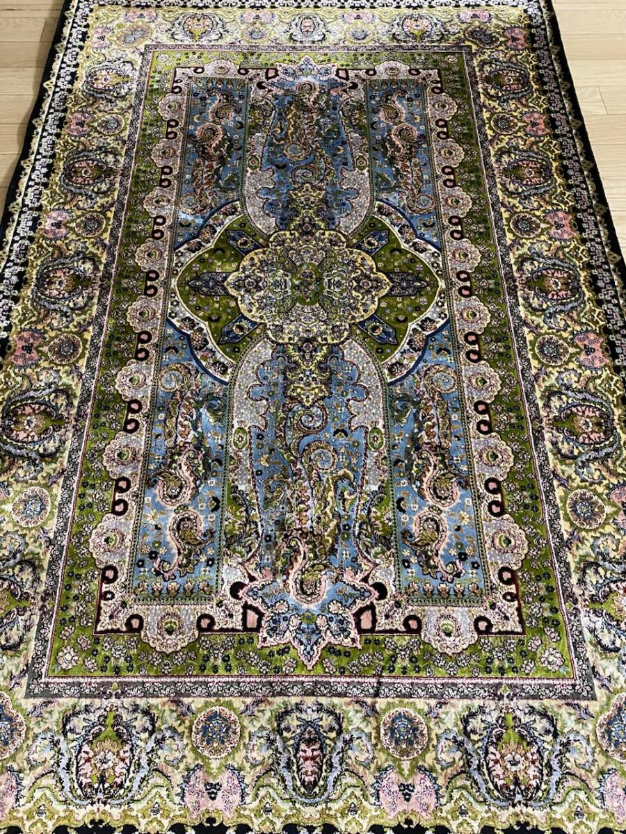 百貨店展示品　シルク100％ 最高峰225万ノット　イラン産　手織り 高級ペルシャ絨毯 101×152cm　#14_画像1