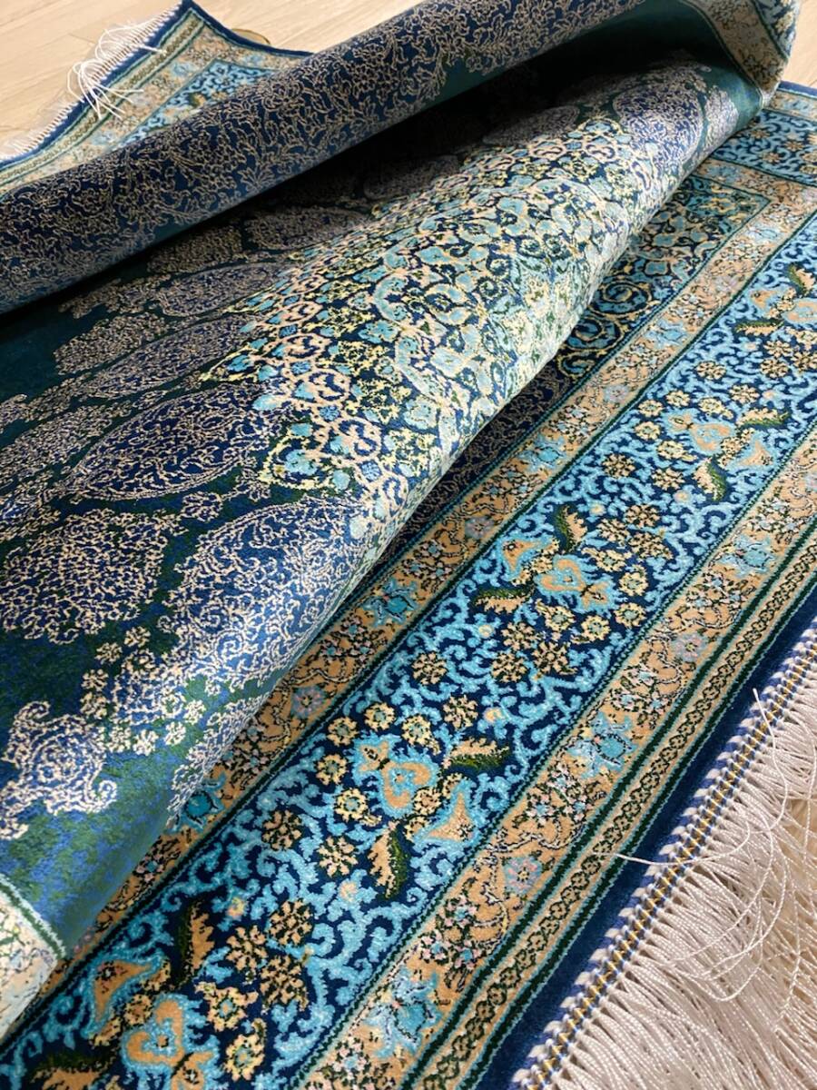 百貨店展示品　シルク100％ 最高峰225万ノット　イラン産　手織り 高級ペルシャ絨毯 101×152cm　#18_画像3