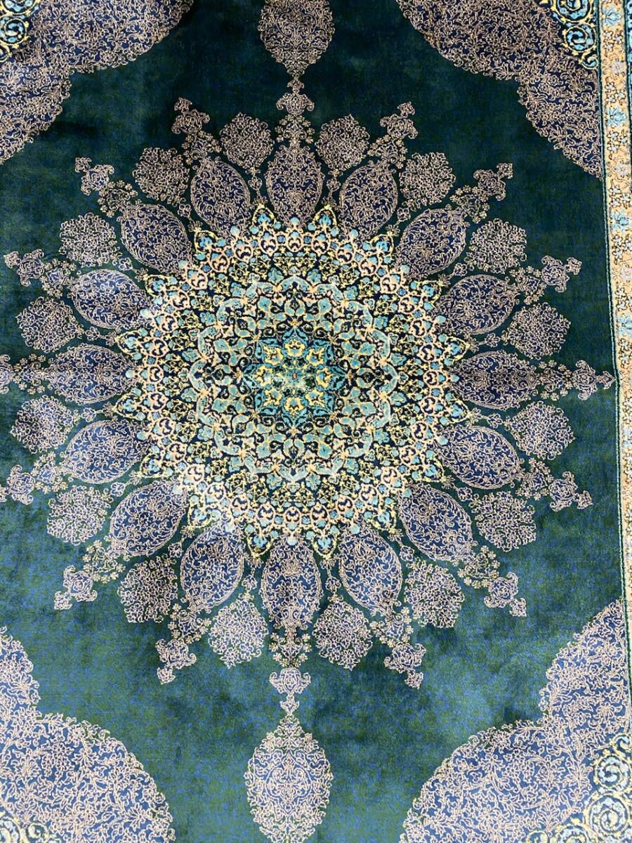 百貨店展示品　シルク100％ 最高峰225万ノット　イラン産　手織り 高級ペルシャ絨毯 101×152cm　#18_画像7