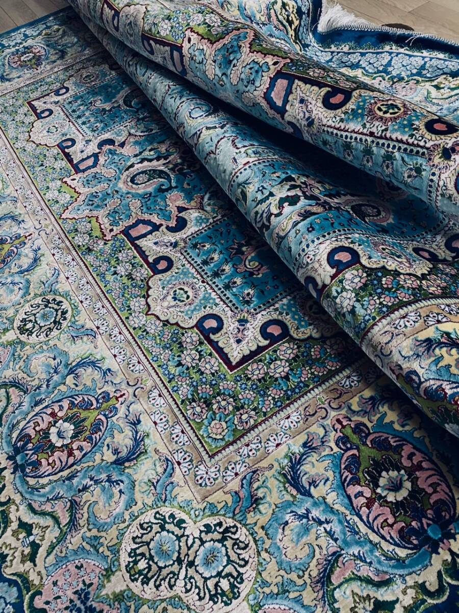 百貨店展示品　大判　シルク100％　 最高峰225万ノット　イラン産　手織り 高級ペルシャ絨毯 202×303cm #9_画像3